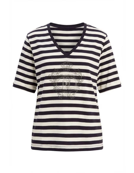 Liu Jo Jersey With Stripes And Rhinestones