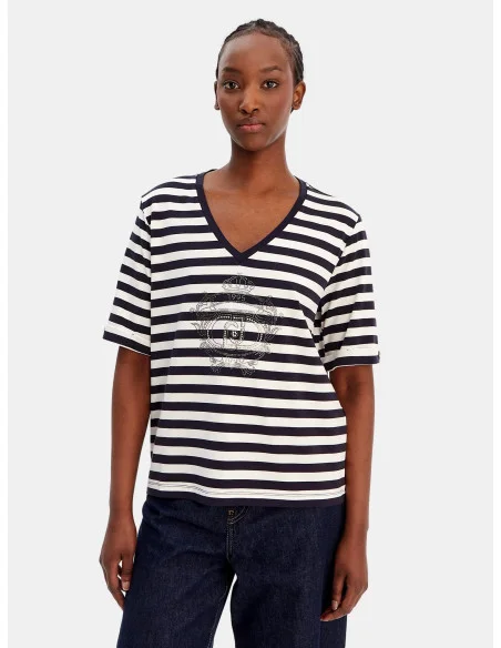 Liu Jo Jersey With Stripes And Rhinestones