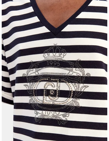 Liu Jo Jersey With Stripes And Rhinestones
