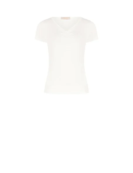 T-shirt ajusté en mélange de viscose avec encolure en V froncée Rinascimento