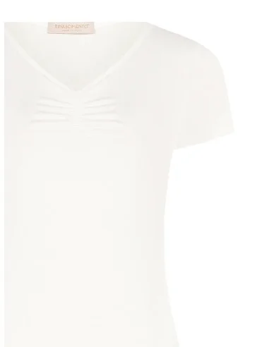 T-Shirt Aderente In Misto Viscosa Con Scollo A V Arricciato Rinascimento