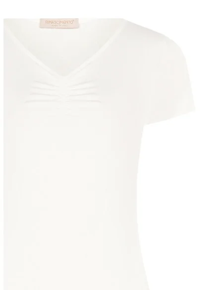 T-Shirt Aderente In Misto Viscosa Con Scollo A V Arricciato Rinascimento