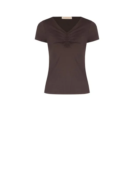 Fitted Viscose-Blend T-Shirt with Ruched V-Neck Rinascimento