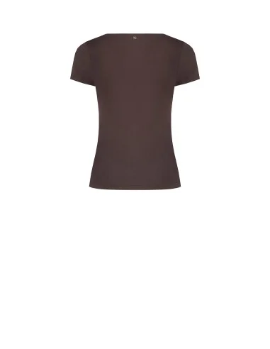 T-Shirt Aderente In Misto Viscosa Con Scollo A V Arricciato Rinascimento