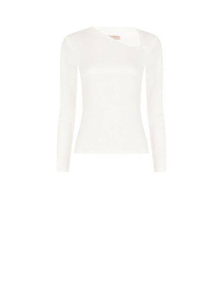 Slim Fit Cotton Blend Top With Asymmetrical Neckline Rinascimento -...