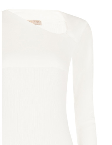 Slim Fit Cotton Blend Top With Asymmetrical Neckline Rinascimento -...