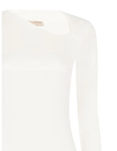 Top ajusté en coton mélangé à fines côtes avec encolure asymétrique Rinascimento