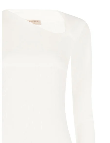 Fitted Cotton-Blend Top with Fine Ribbing and an Asymmetric Neckline Rinascimento