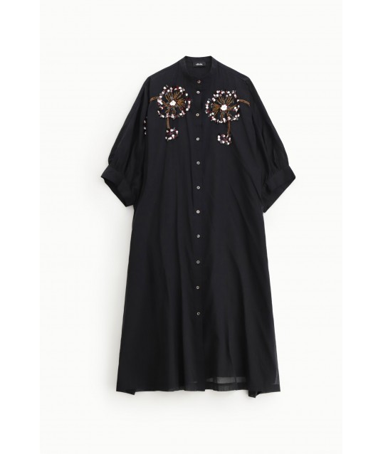 Midi Dress With Three Quarter Sleeves, Floral Embroidery Dixie