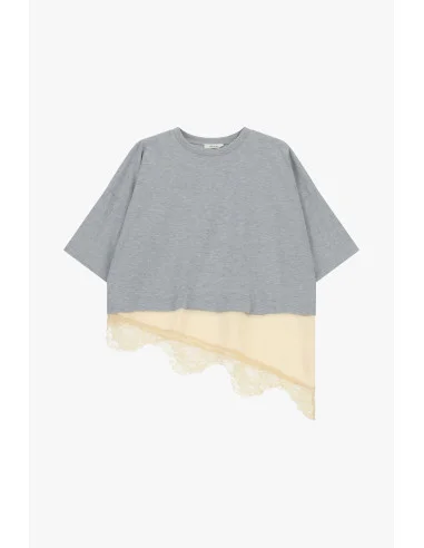 T-Shirt A Maniche Corte Con Bordo Asimmetrico E Pizzo Dixie