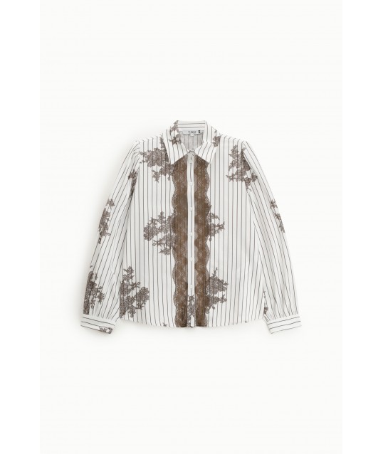 Chemise rayée et imprimée en dentelle avec boutons Please