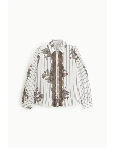 Camicia Stampa Righe E Pizzo Con Bottoni Please