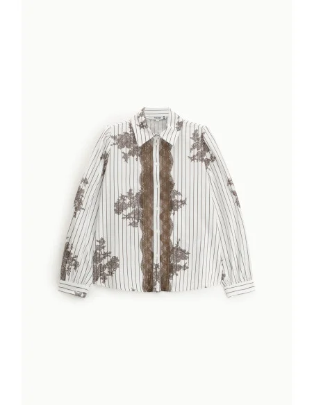 Camicia Stampa Righe E Pizzo Con Bottoni Please
