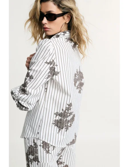 Camicia Stampa Righe E Pizzo Con Bottoni Please