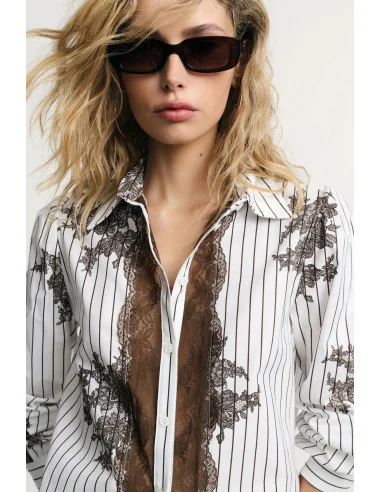 Camicia Stampa Righe E Pizzo Con Bottoni Please