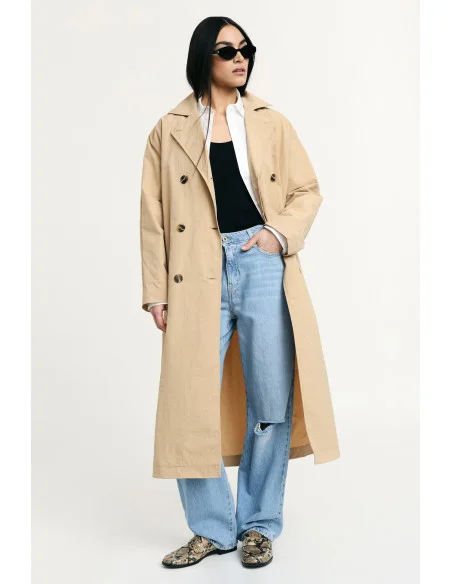 Trench Coat Lungo Con Cintura E Bottoni Please