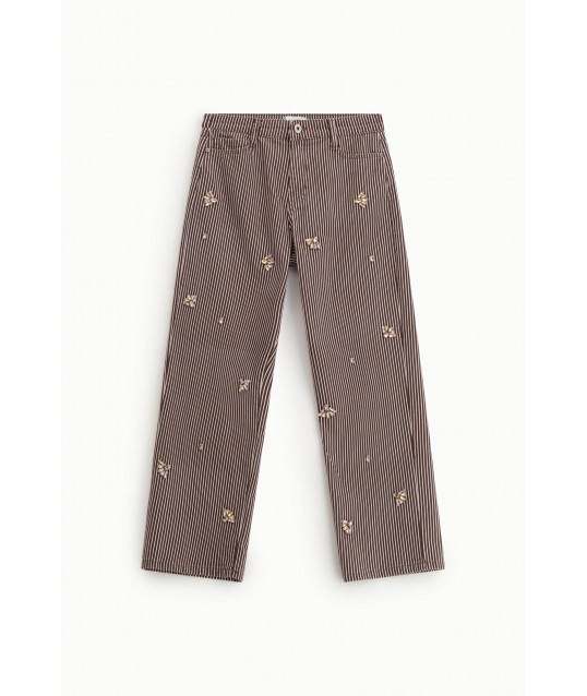 Pantaloni Palazzo A Righe Con Ricami Gioiello Please