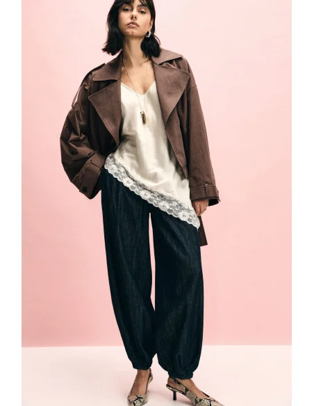 Jeans Scuri Baloon Fit Con Fondo Elastico Please