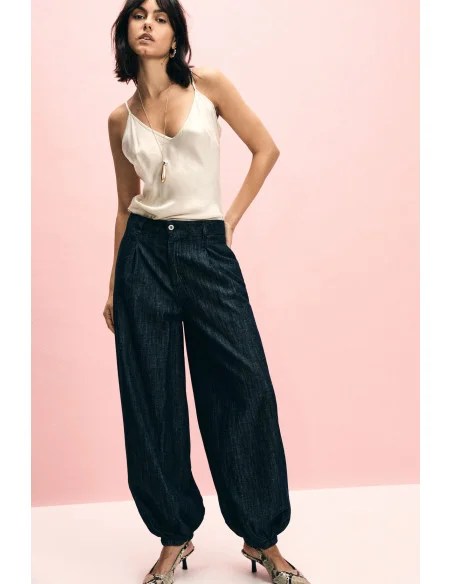 Dark Baloon Fit Jeans With Elastic Bottom Please