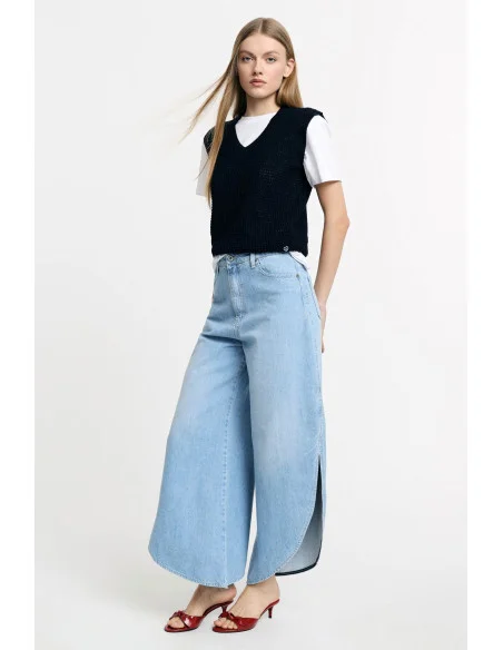 Jeans A Gamba Ampia Stondata Con Spacchi Laterali Please