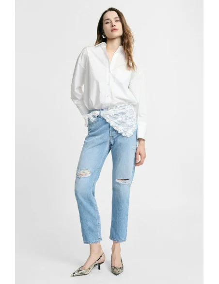 Jeans Mom-Fit Vita Alta Strappi E Pizzo Please