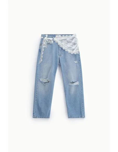 Jeans à taille haute Cravates et dentelle S'il vous plaît