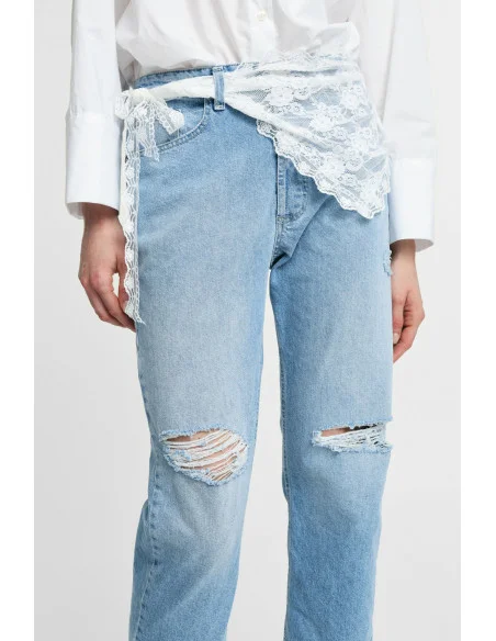 Jeans Mom-Fit Vita Alta Strappi E Pizzo Please