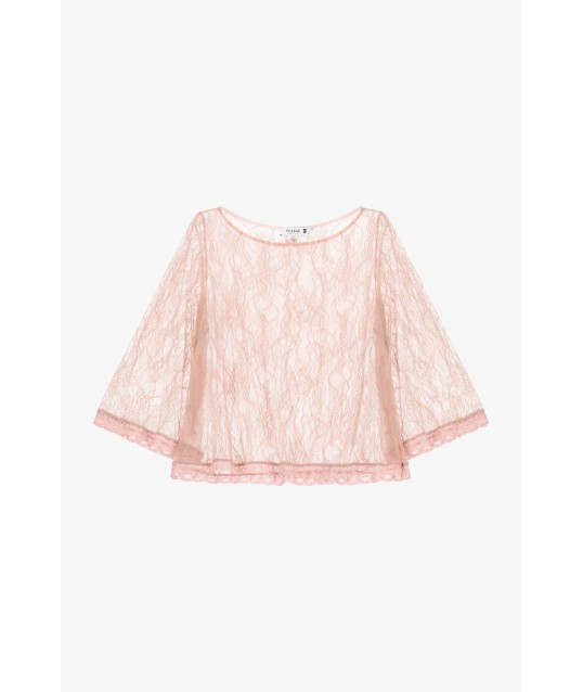 Top Con Pizzo E Maniche A 3/4 Trasparenti Please