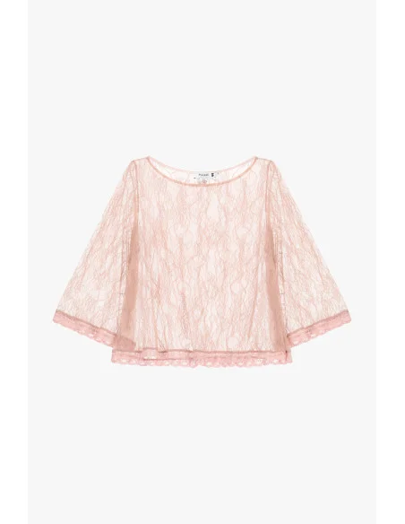 Top Con Pizzo E Maniche A 3/4 Trasparenti Please