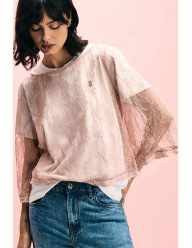 Top Con Pizzo E Maniche A 3/4 Trasparenti Please