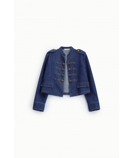 Short Denim Jacket With Decorative Buttons Please