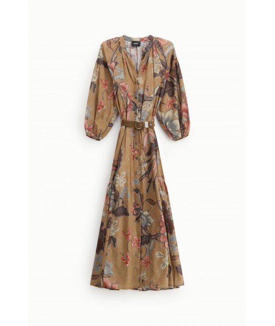 Long Printed Dress With Buttons And Dixie Belt