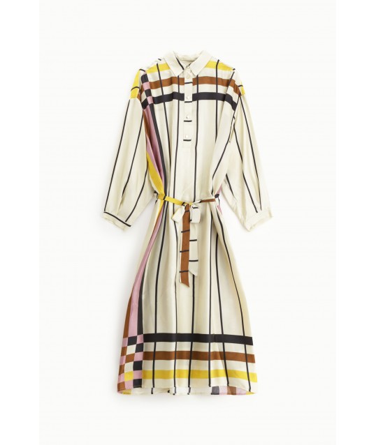 Striped Midi Dress With Belt And Classic Dixie Neckline