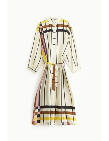 Robe mi-longue rayée avec ceinture et encolure Dixie classique