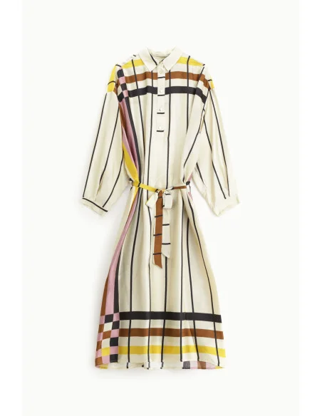 Striped Midi Dress With Belt And Classic Dixie Neckline