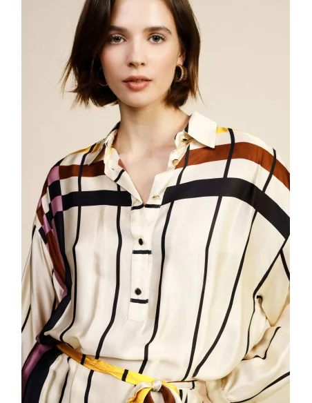 Robe mi-longue rayée avec ceinture et encolure Dixie classique