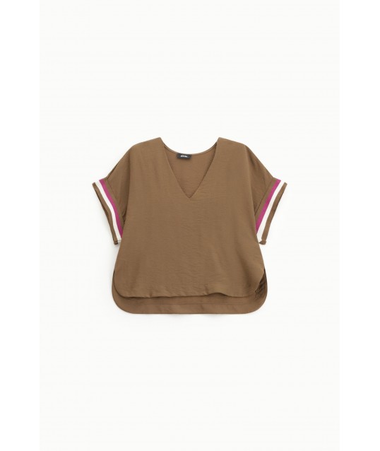 Dixie Striped V-neck Short Sleeve Blouse