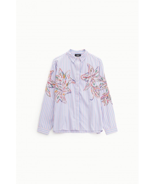 Chemise rayée à broderie florale et manches longues Dixie