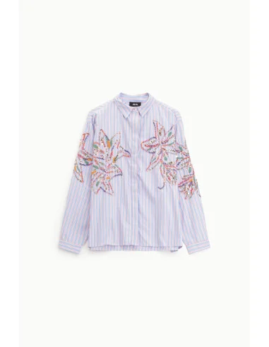 Chemise rayée à broderie florale et manches longues Dixie