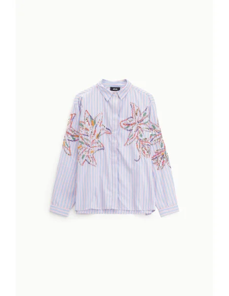 Striped Shirt With Floral Embroidery And Long Sleeves Dixie
