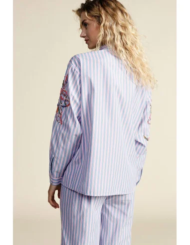 Chemise rayée à broderie florale et manches longues Dixie