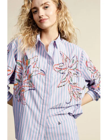 Striped Shirt With Floral Embroidery And Long Sleeves Dixie