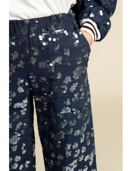 Pantaloni Palazzo Fantasia Paillettes Vita Alta Dixie
