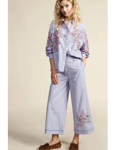 Dixie - Pantalon de palace rayé à broderie florale