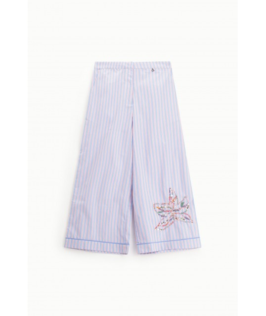 Dixie - Pantalon de palace rayé à broderie florale