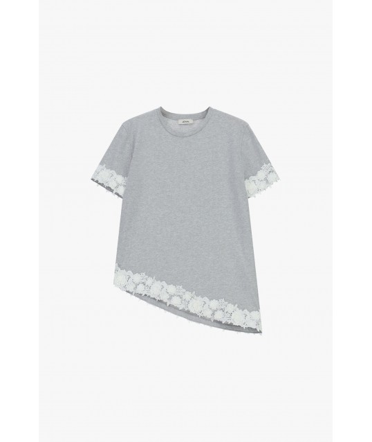 Short-Sleeved T-Shirt With Asymmetrical Trim And Dixie Lace