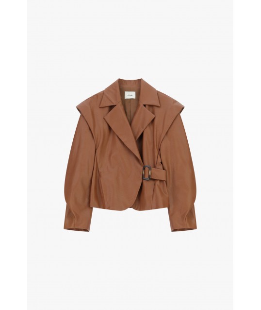 Veste en faux cuir avec épaules structurées et ceinture Dixie