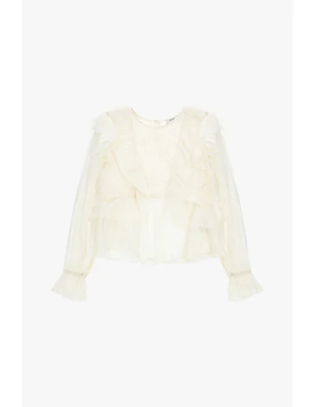 Blouse à volants et manches transparentes Dixie