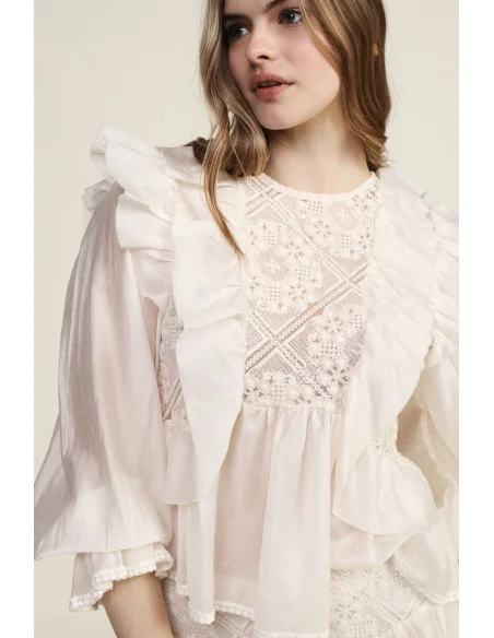 Blusa Con Volant E Maniche Trasparenti Dixie