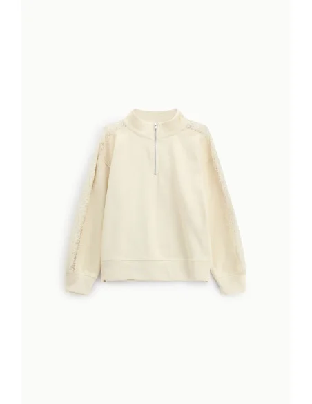 Sweatshirt Hoodless Zip High Neck Details Lace Dixie